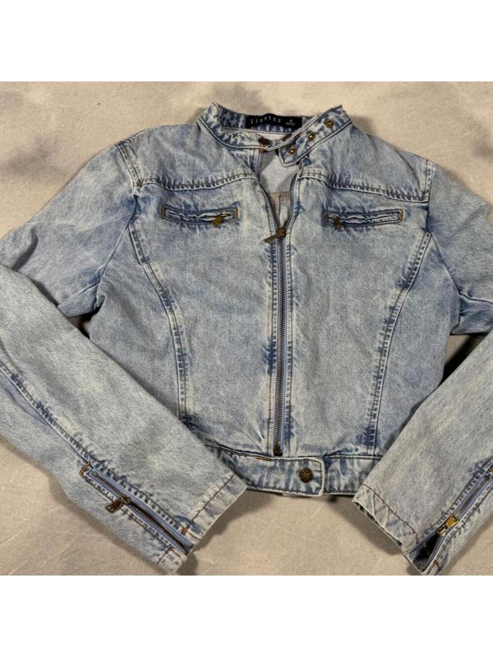 Lioness Bella Moto Jacket Women’s Medium Light Wash Denim Biker Style